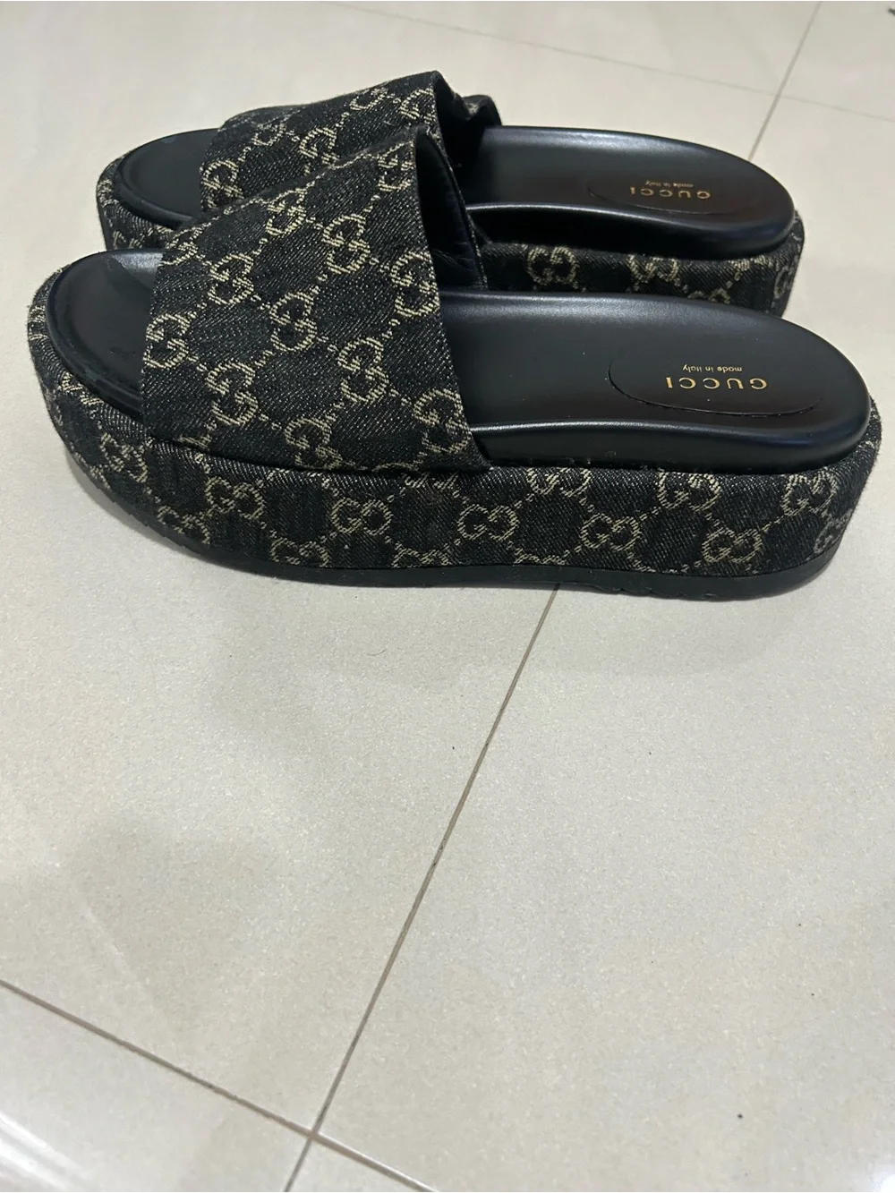 Gucci Black GG Monogram Slide Sandals